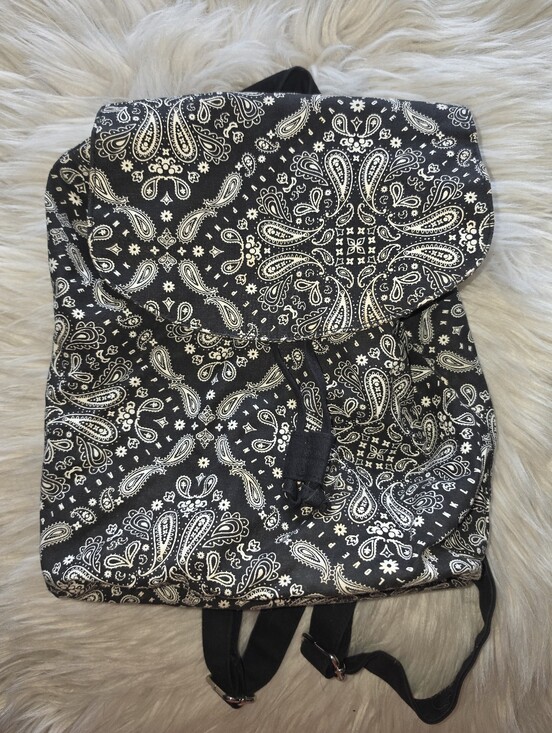 PINK Victoria's Secret Handbags - Victoria’s Secret PINK Black Paisley Bandana Print Backpack Drawstring Bag